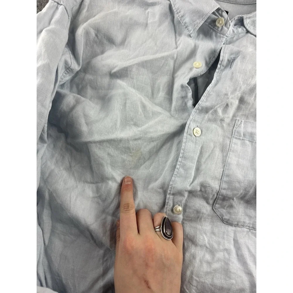 Banana Republic Mens XL 100% Linen Blue Long Sleeve Button Up Shirt Preppy Boho
